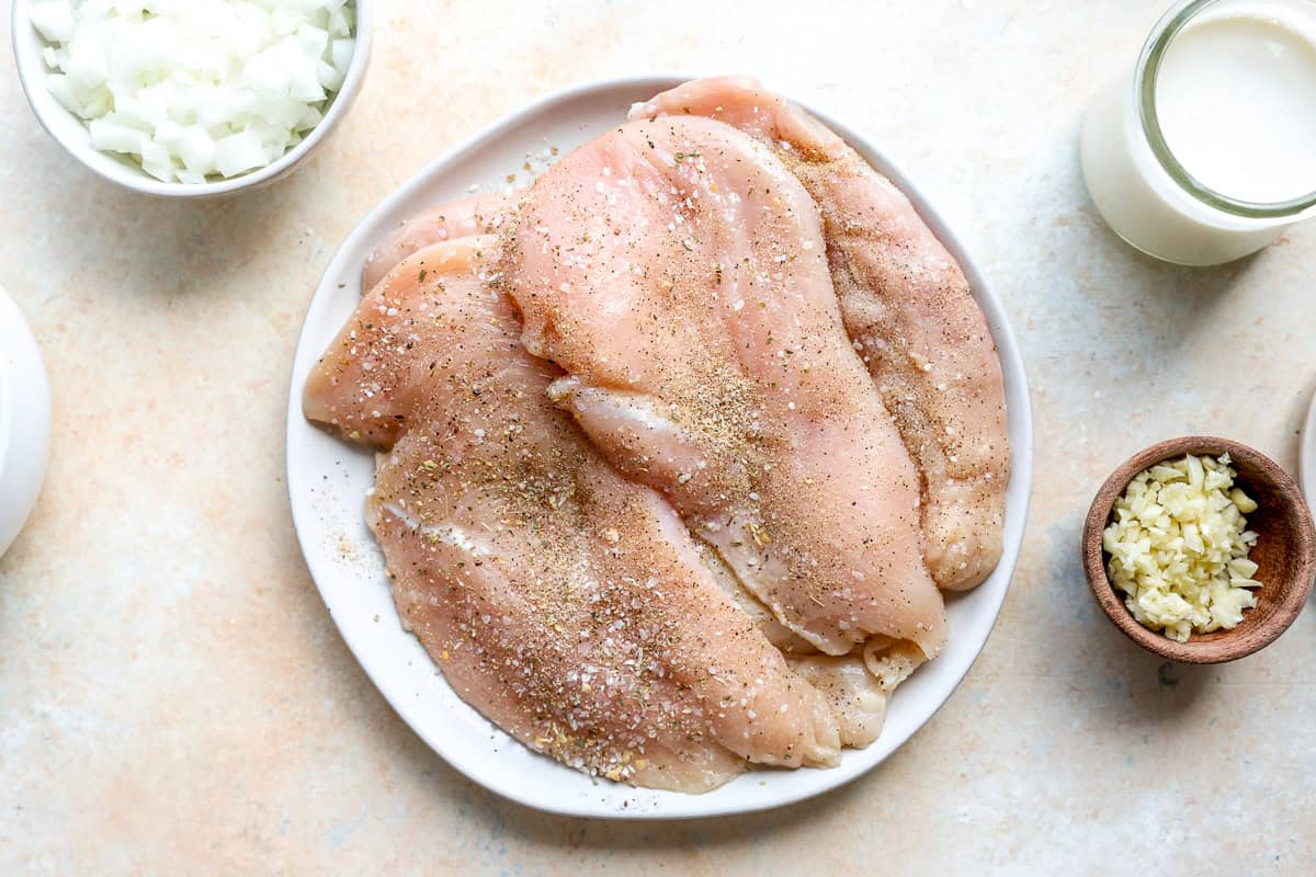 Seasoned chicken breasts.