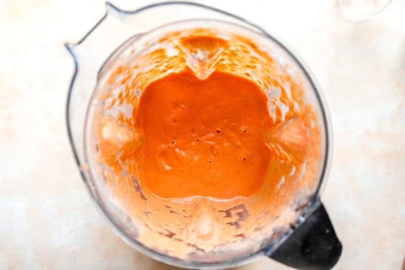 Blending up the pasta sauce.