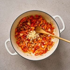 Sautéing veggies in a pot.