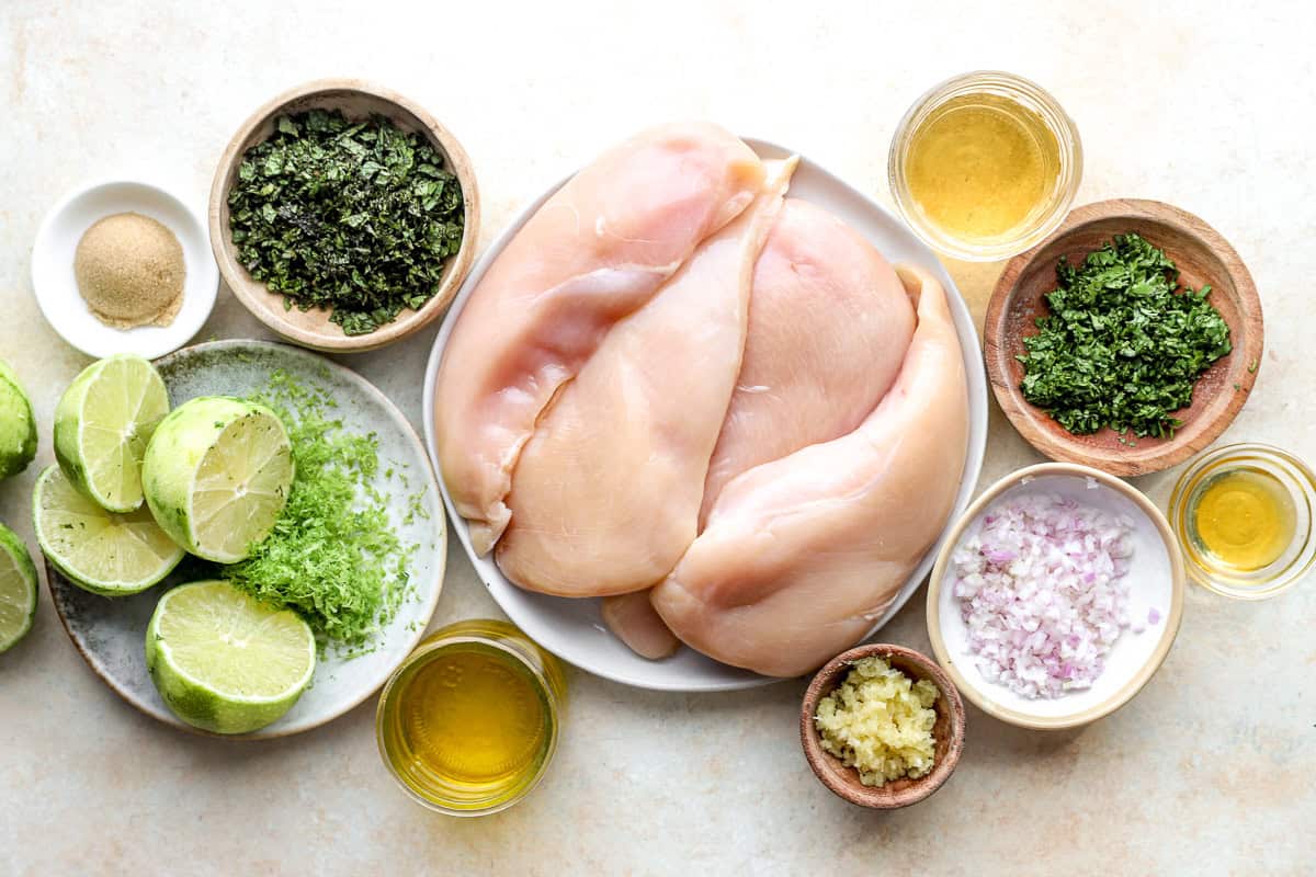 Ingredients for mojito chicken with mint sauce.