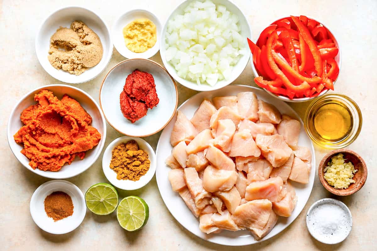 Ingredients for pumpkin chicken curry.