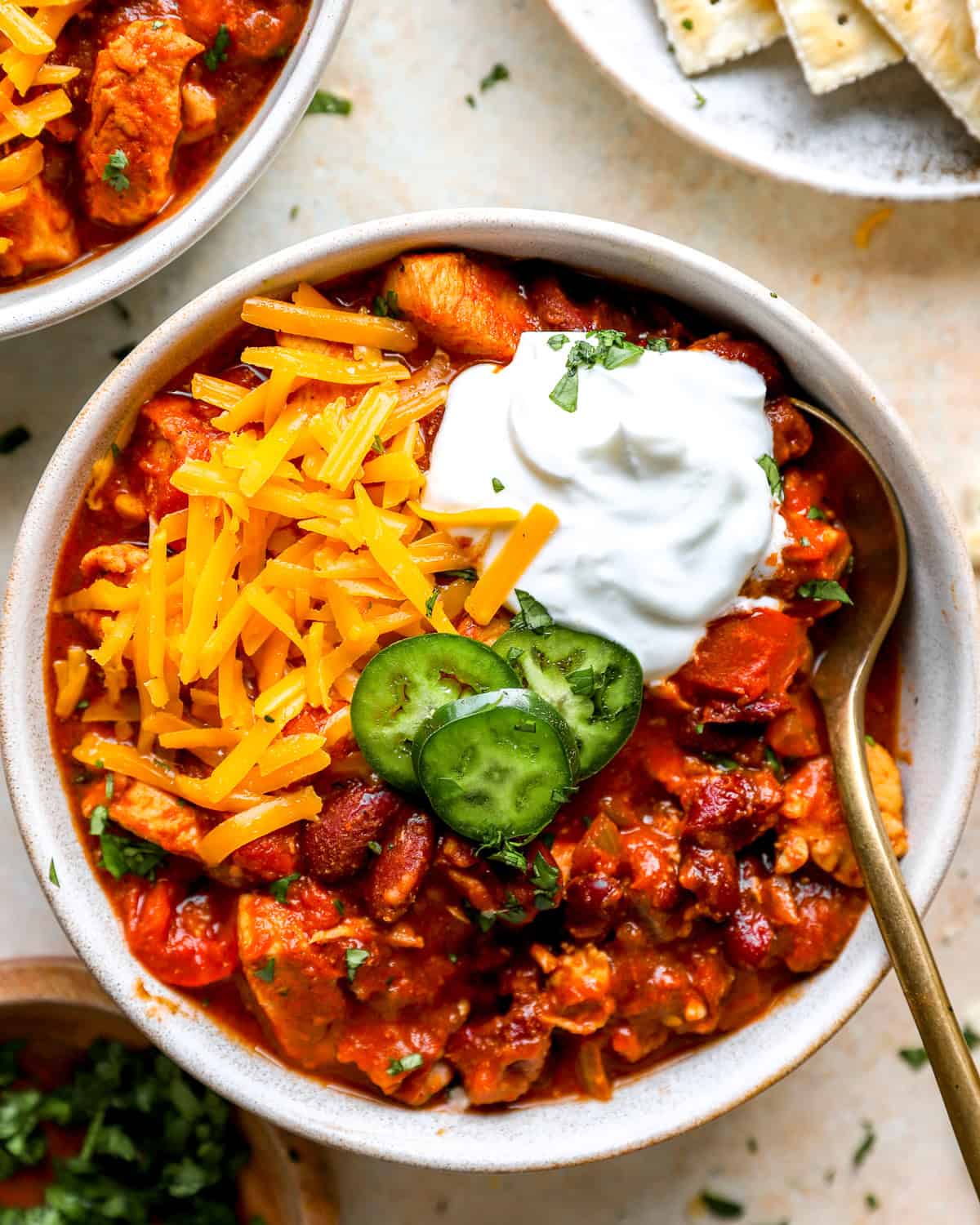 A bowl of red bean chicken chili.