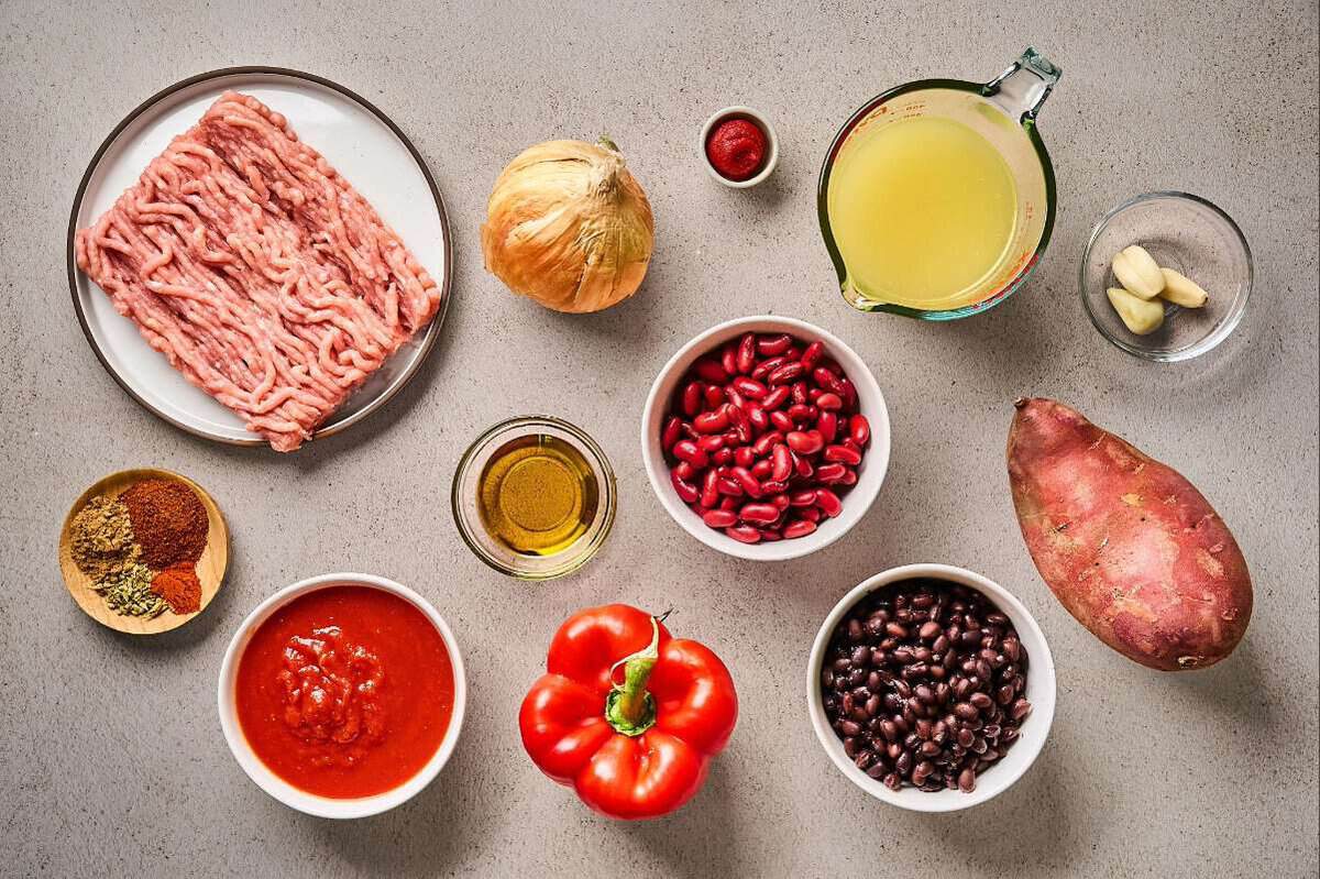 Ingredients for sweet potato chicken chili.