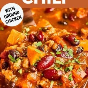 Pin: sweet potato chili with ground chicken.